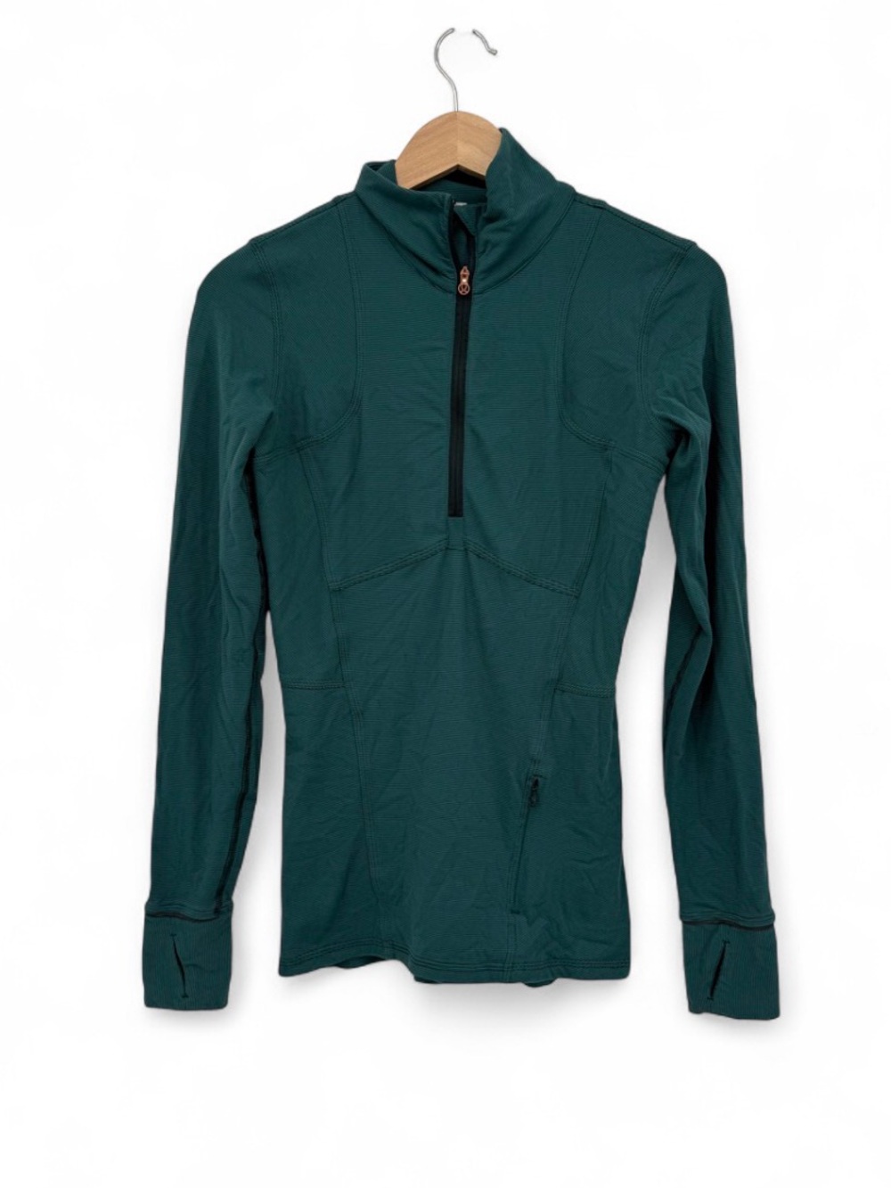 Lululemon Teal Half Zip Long Sleeve Running Top Size 6 Kanto Catch Me Stripes